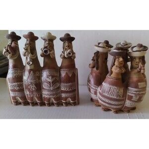 Peruvian, Latin American Folk Art Gossiping Ladies &Village Band Pottery Whistle